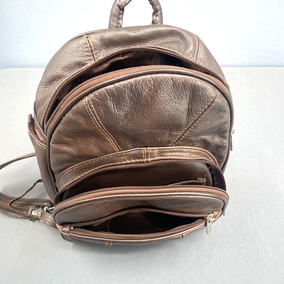 VTG 90s Pebbled Leather Patchwork Backpack Bag Womens Purse Brown Adjustable - Picture 5 of 16